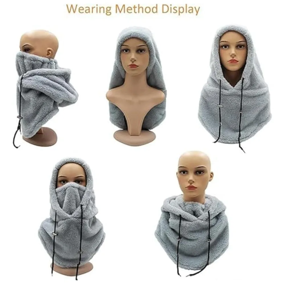 High Quality Arctic Velvet Sherpa Hood Ski Mask Adjustable 3 in 1 Warm Hood Warm Tool Thicken Neck Warm Hooded Men Women 6