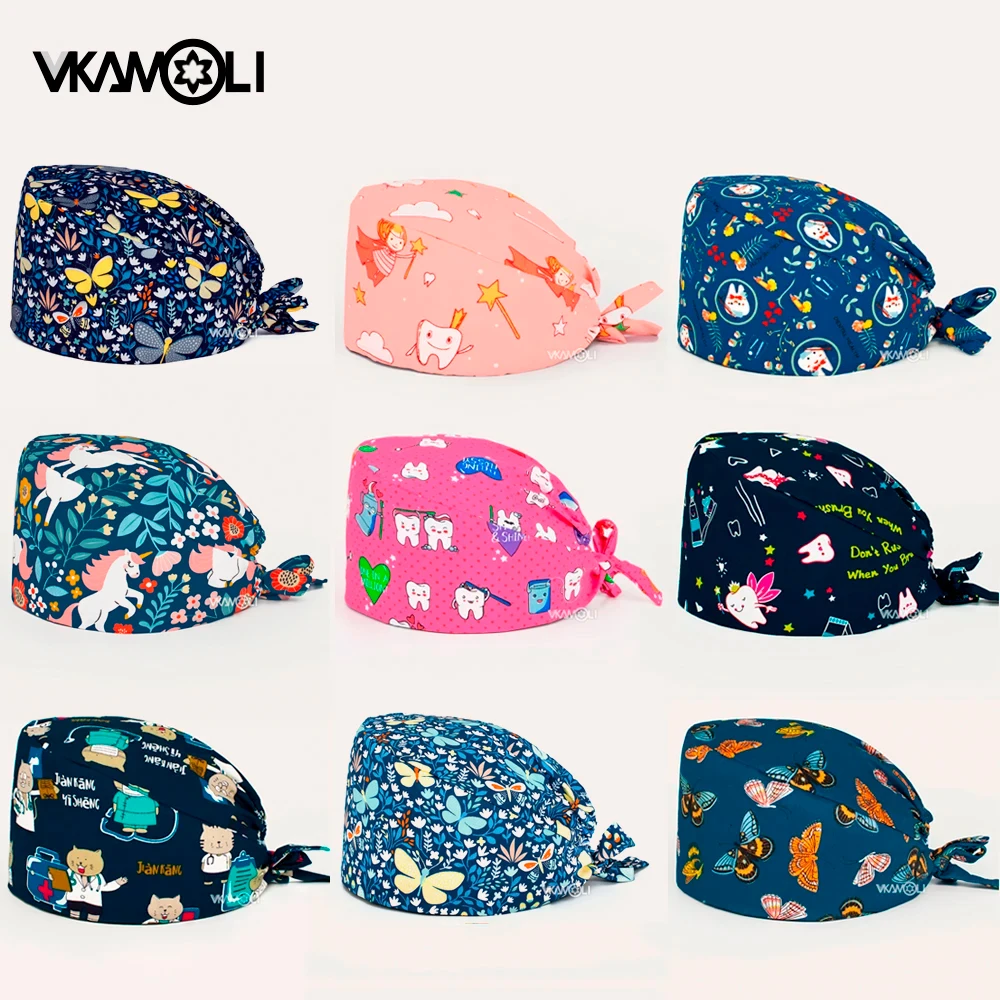 Medical Scrub Hats Unisex Cotton Lab Work Cap Scrubs Caps Tooth Check Scrubs Women Caps Health Service Work Caps Operator Hats Nursing Cap