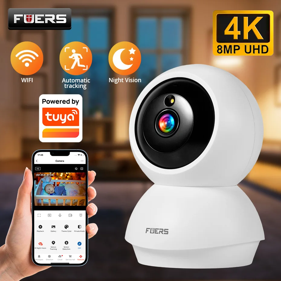 Fuers 4K 8MP Wifi Camera Automatic Tracking AI Human Detection Surveillance Wireless IP Camera Security works with Tuya Smart 1