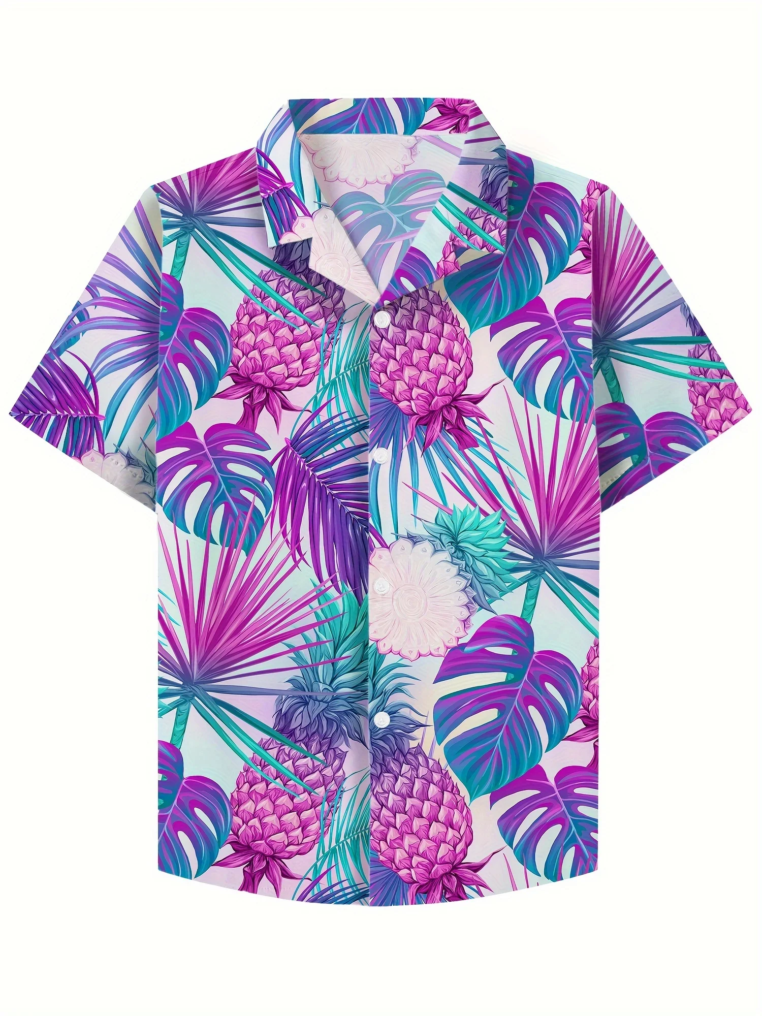 Boy's Shirt Pineapple Pattern Hawaii Shirt Boy Short Sleeve Casual Clothes Button up Loose Breathable Tops Summer Holiday boys shirts