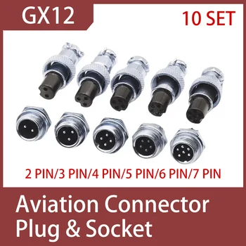 10 Pcs GX12 Connector การบิน Circular ตัวเชื่อมต่อ 2 ขา 3pin 4pin 5pin 6pin 7pin ปลั๊กและซ็อกเก็ตหญิง 4 Core คงที่ด้านหลัง NUT 1