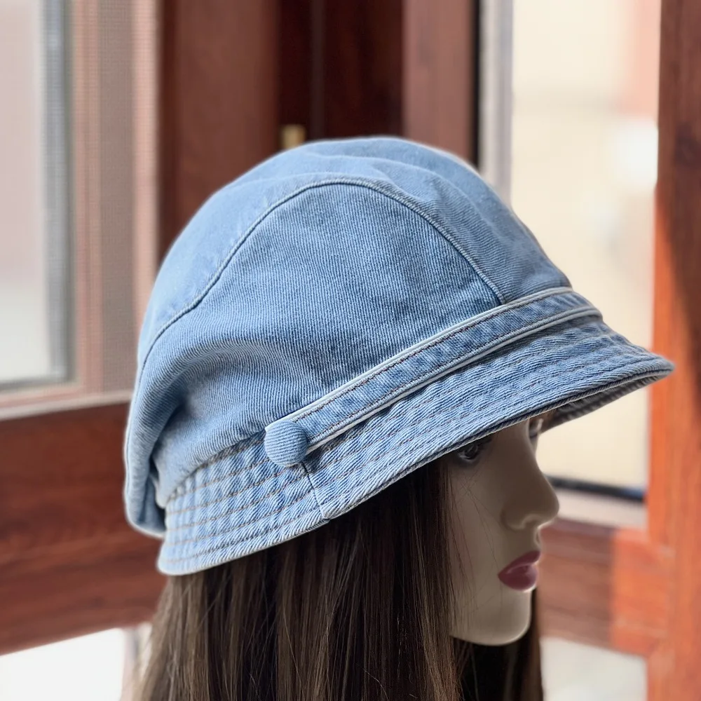 Ins Popular Retro Denim Short Brim Bucket Hats for Women and Men Spring Summer Travel Versatile Sunscreen Personality Stack Cap