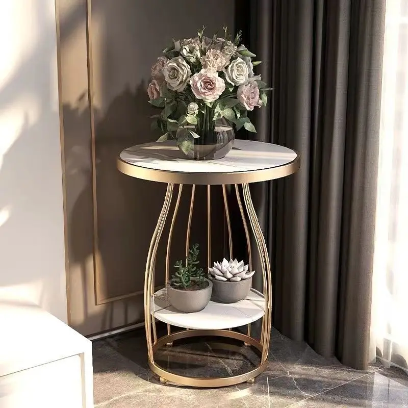 

Italian Light Luxury Sofa Side Small Round Tables Metal Coffee Table Marble Minimalist Mesas Nordic Iron Art Furniture Mesa Ins