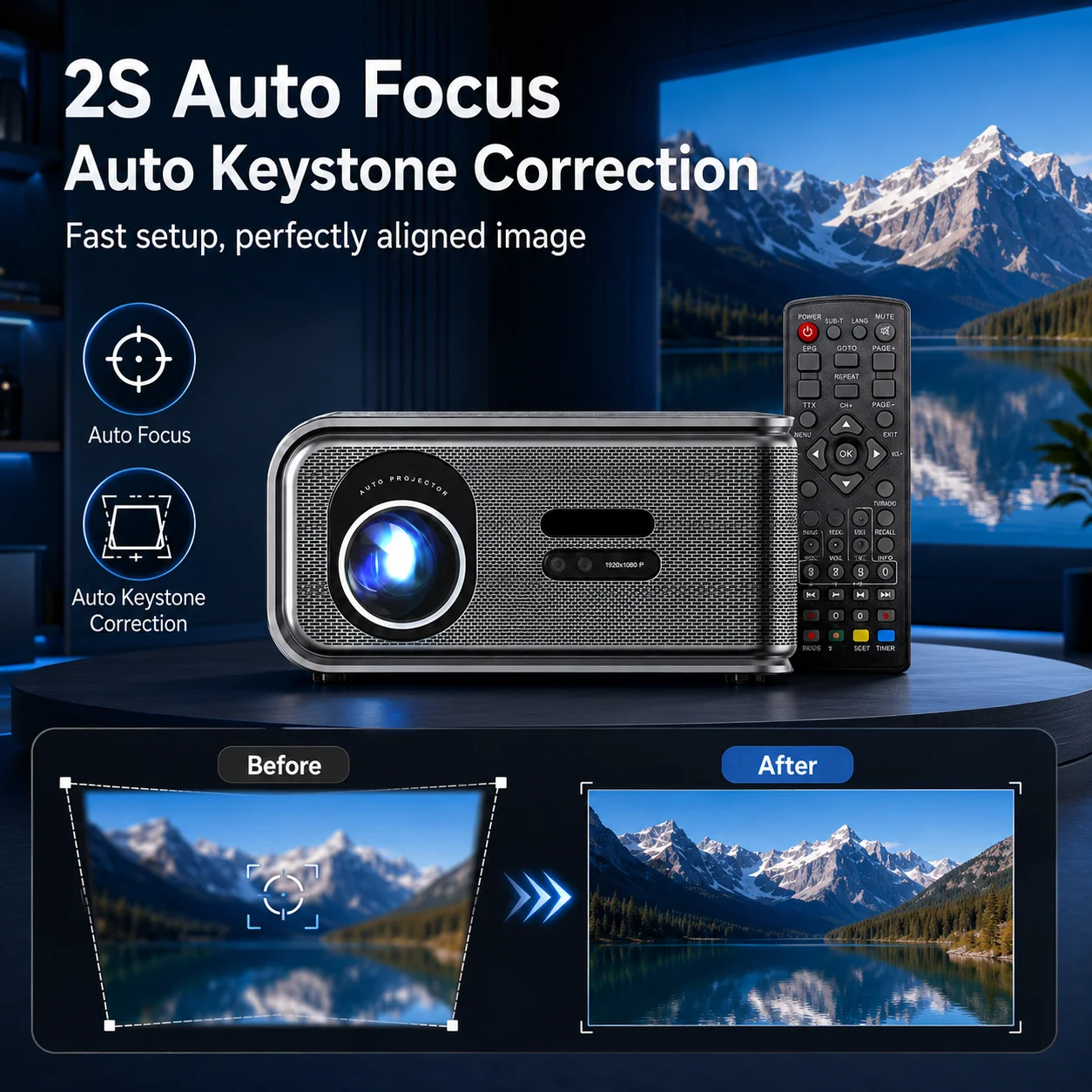 스마트 프로젝터 4K 풀 HD 1920*1080P 2500ANSI LM HDR10+ 구글 플레이 Wifi6 HiFi 스피커 영화용 홈 시어터 ATSC 디지털 TV