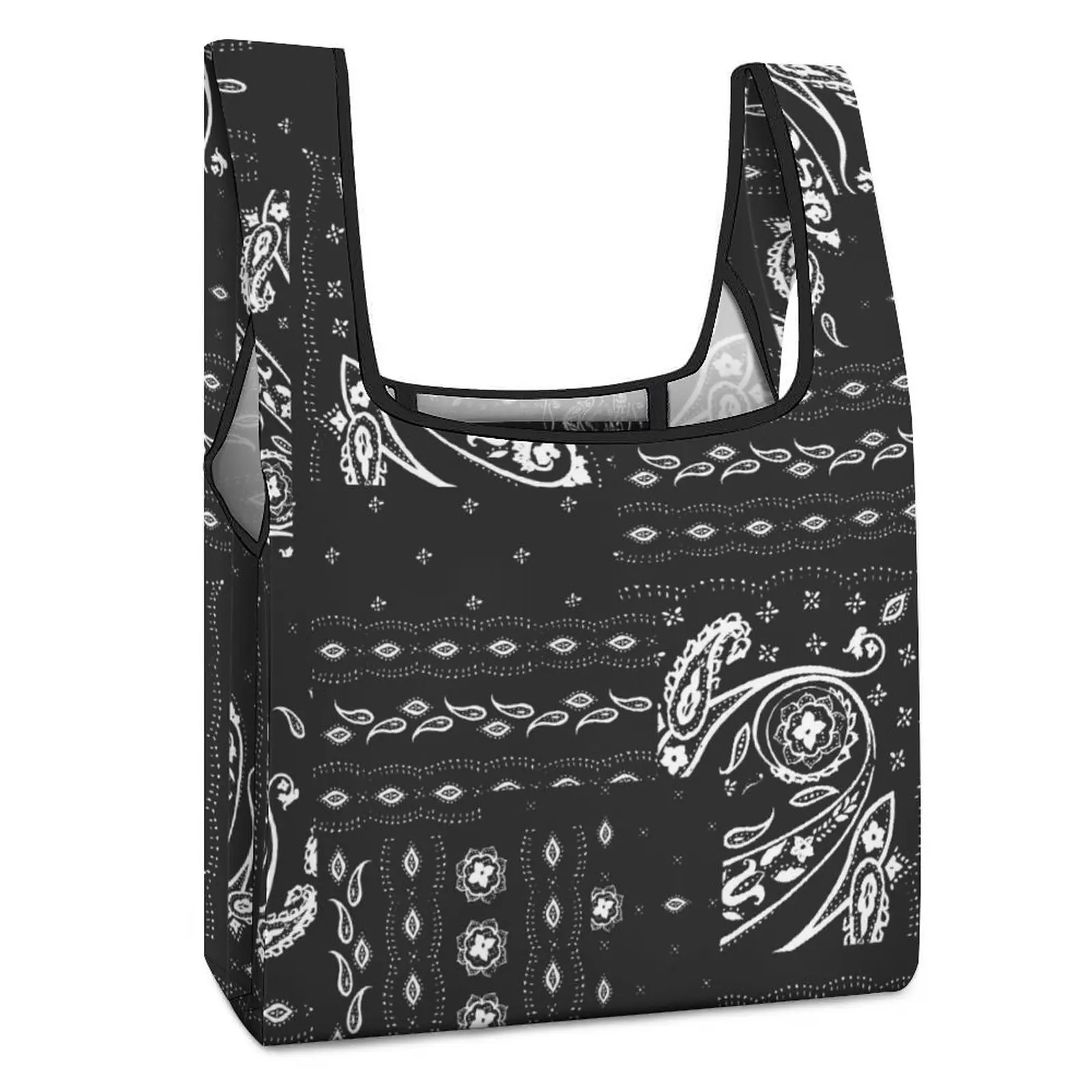 Customized Printed Shopping Bag Double Strap Handbag Black Unique Decor Tote Casual Woman Grocery Bag Custom Pattern 2 pack insulated reusable grocery bag food delivery bag with dual zipper ideal for instacart grocery transport black color