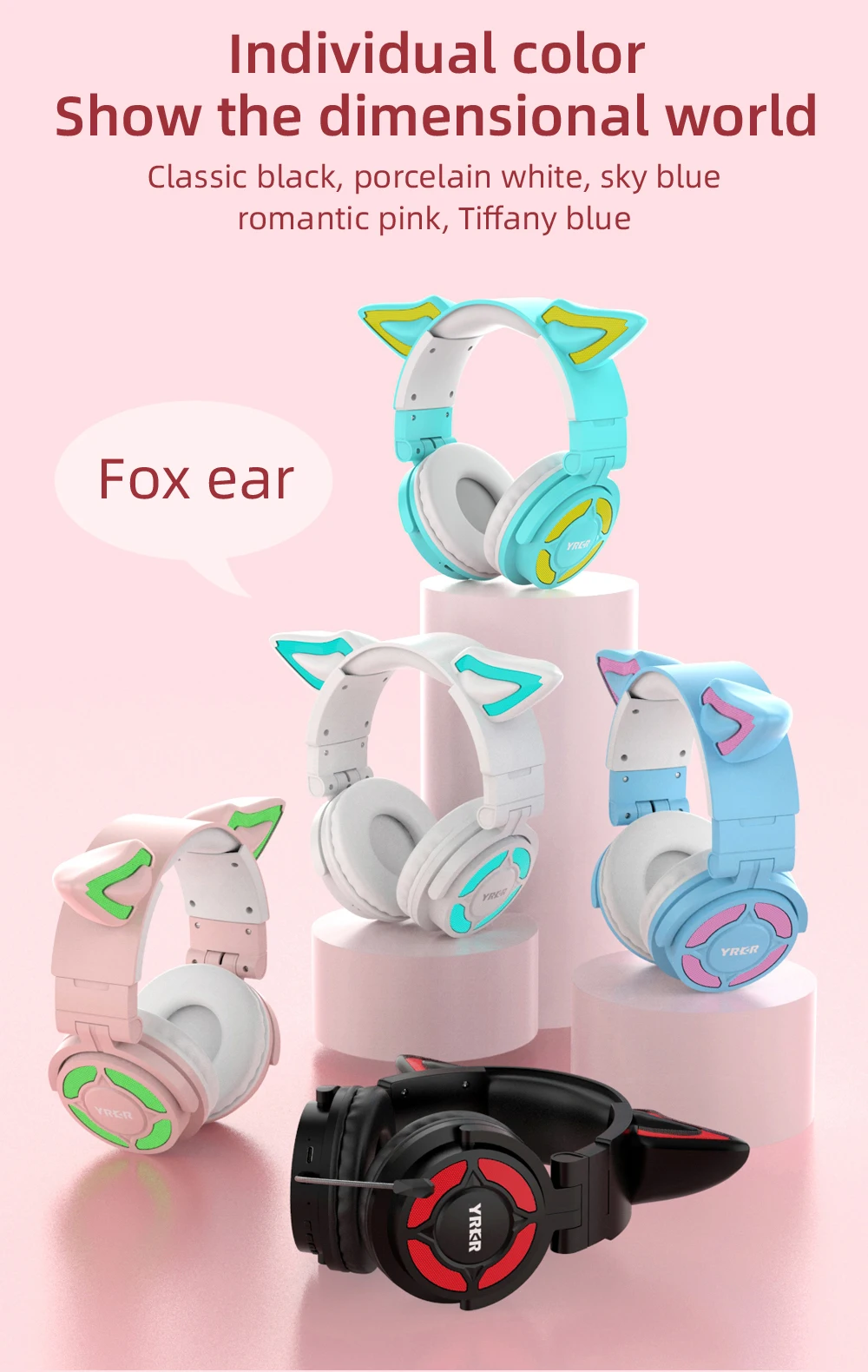 

Head-mounted Bluetooth headset Fox ear Bluetooth headset Luminous music call headset with mic Wireless Bluetooth headset