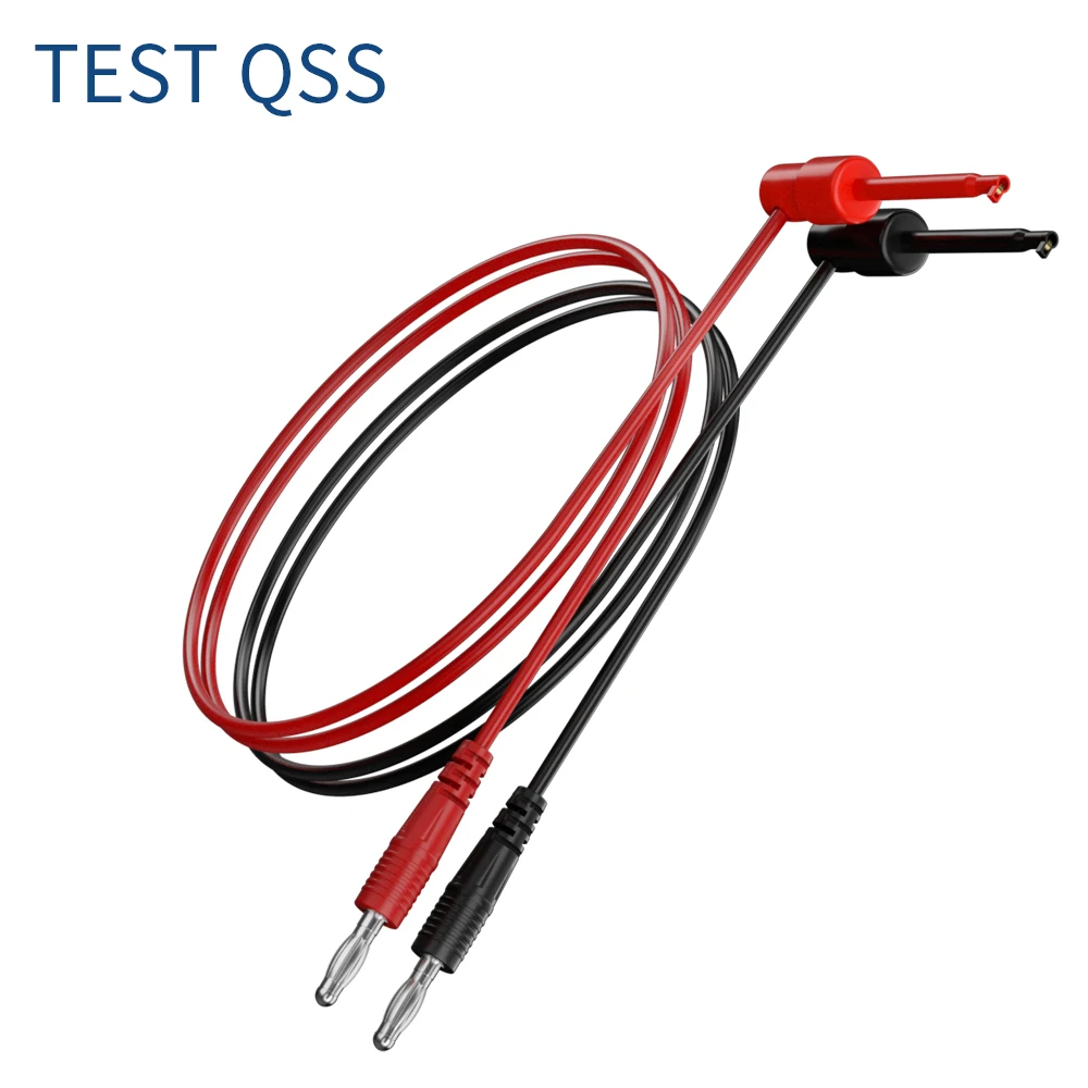 QSS 2PCS Red Black Multimeter Test Lead 4MM Banana Plug to Test Hook Clips Cable Wire 100CM Electrical Connector Q.70057B