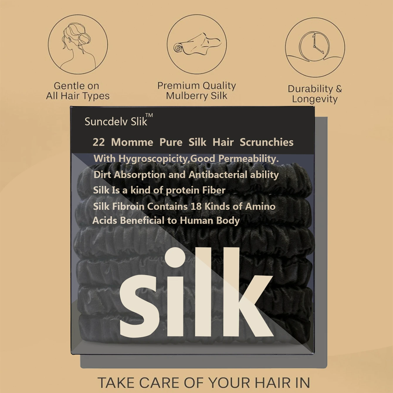 6PCS 100% Pure Mulberry Silk Hair Scrunchie Handmade Hairbands Women Girl Hair Accessories Pure Color Natural HairTies Box - Image 4