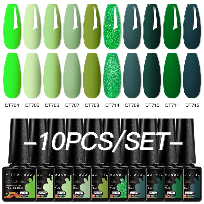 MEET ACROSS 10Pcs/Set Sparkly Glitter Red Pink Gel Nail Polish Fluorescent Semi Permanent Nail Art UV Gel Varnish Manicure Kits 5