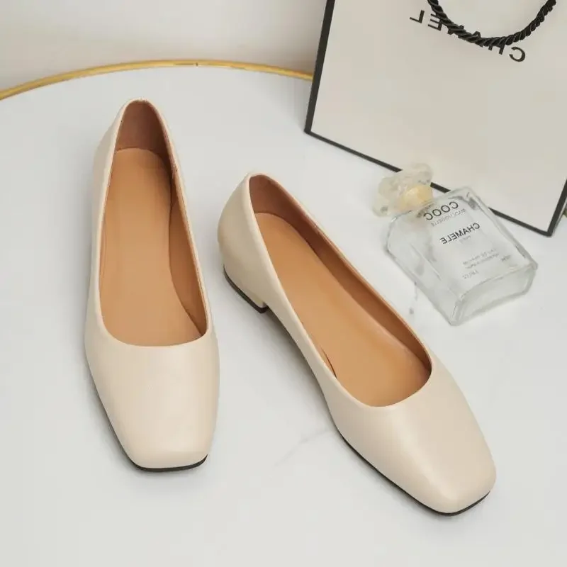 Women Shoes Spring New Flat Women Shoes Loafers Simple Low Heels Office Work Casual Shoes Slip on Flat Footwear Ladies Square Toe