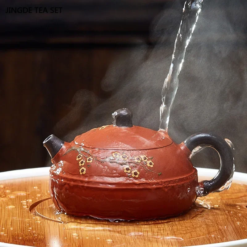 1PC 160ml Hand-painted Plum Blossom Beauty Teapot Boutique Yixing Purple Clay Teapot Master Handmade Filter Tea Infuser
