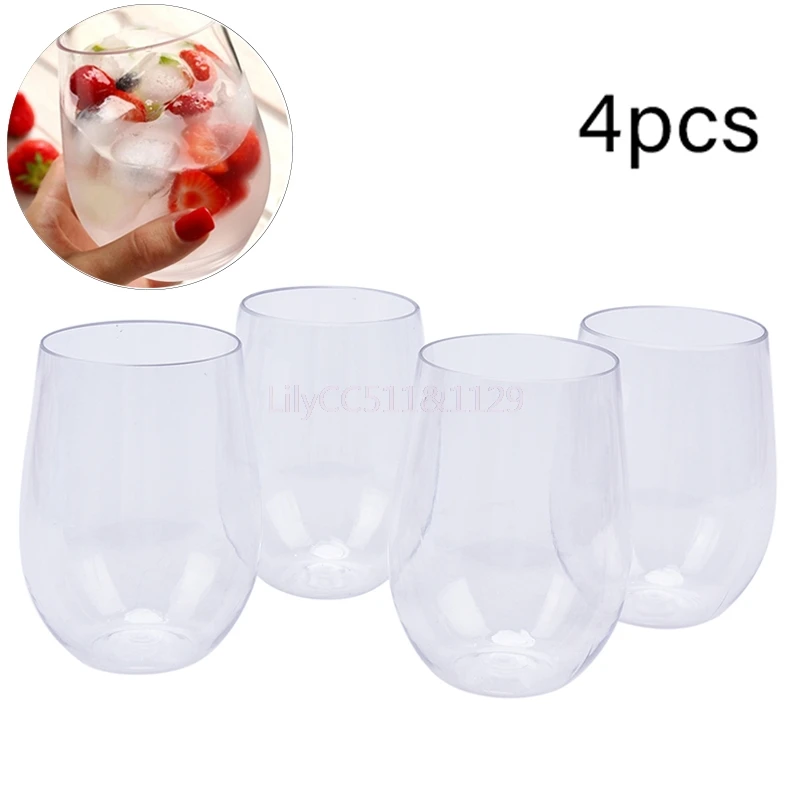4 Pcs Unbreakable Wine Glasses Shatterproof Plastic Glass Safe Reusable Beer Cup 16OZ Whisky Glasses Ice Cream Cup
