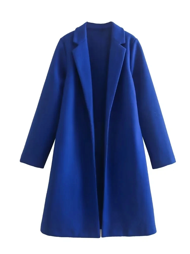 XNWMNZ Women Woolen Coat Fashion Open Stitch Long Coat Vintage Lapel Collar Long Sleeve Jacket Tops Female Outerwear Overcoat