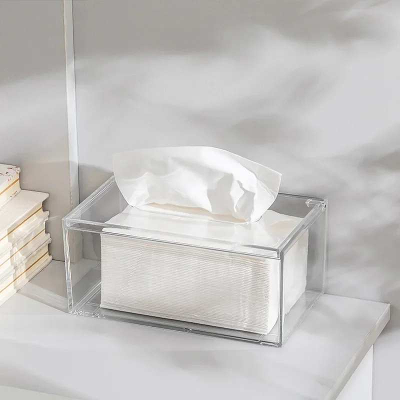 Transparent Acrylic Paper Towel Box Creative Home Living Room Tissue Paper Roll Storage Box Face Wash Tissue Box 2