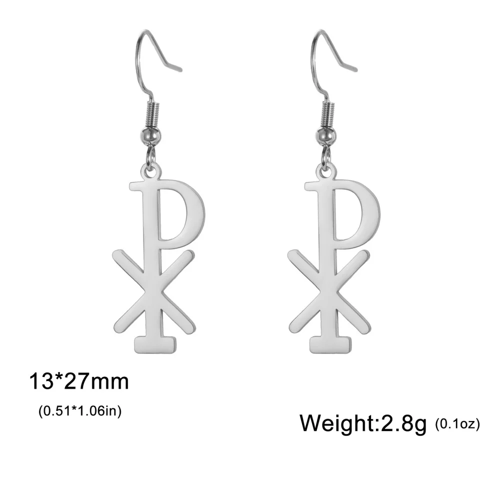 Eueavan Edelstahl Ohrringe Kreuz Christian Anhänger Baumeln Chi Rho Ohrringe Für Frauen Männer Religiöse Amulett Schmuck Geschenke – Detail 14