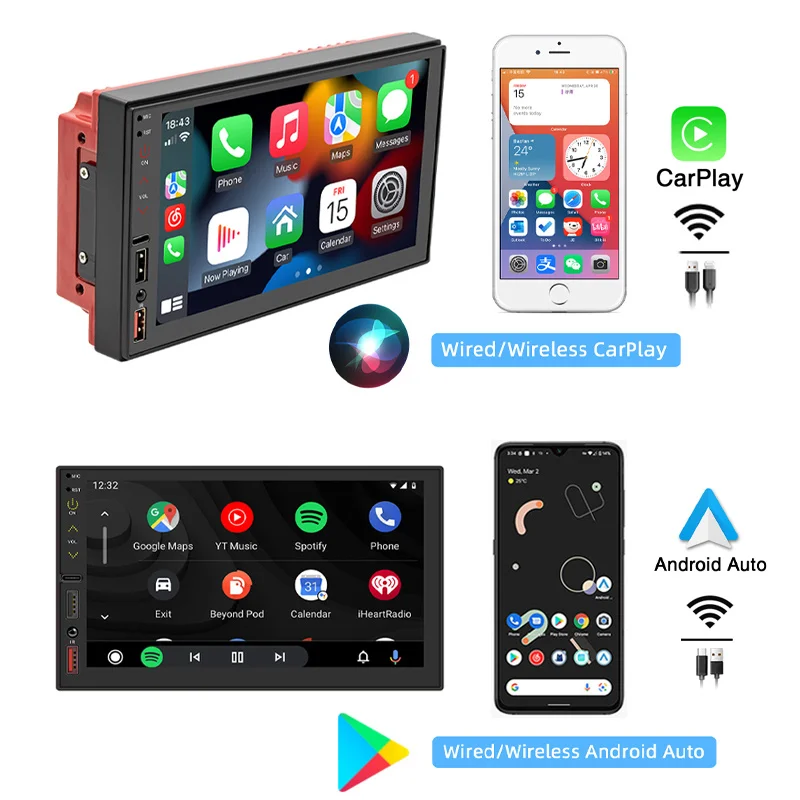 Apple CarPlayカーラジオ,Android,ワイヤレス,Bluetooth, MP5,ハンズフリー,USB,オーディオシステム,中央