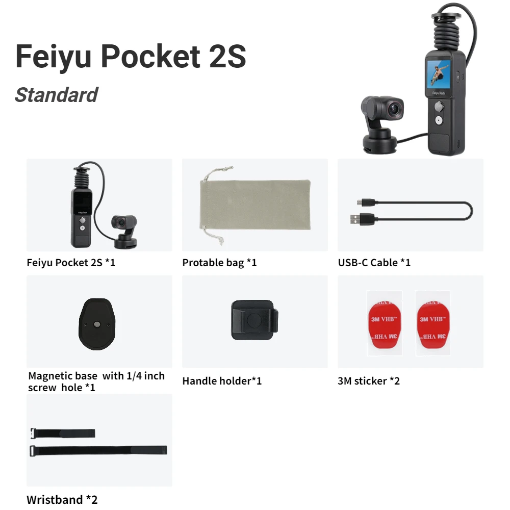FeiyuTech Feiyu Pocket 2S 3-Axis Gimbal Camera Split Design Magnetic Base 1 / 2.5-Inch Sensor 130 Field of View Ultra HD 4K