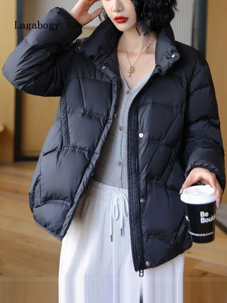 Lagabogy 2022 Autumn Women's White Duck Down Coats Solid Color Stand