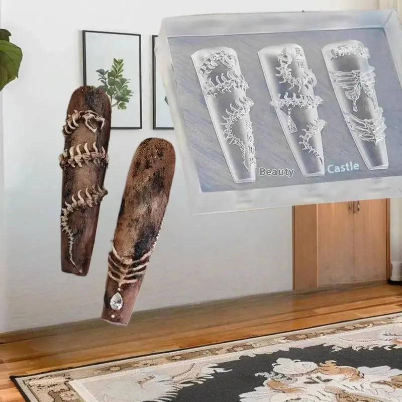 1Pcs 3D 뱀 뼈 금형 네일 아트 장식 액세서리 DIY 디자인 실리콘 장식 네일 아트 템플릿 손톱 금형