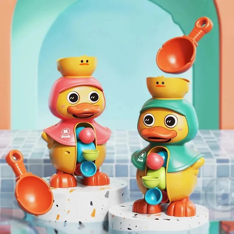 Kids Shower Bath Toys Cute Duck Bathtub Toys for Toddlers 1-4 Years Old with Rotating Water Wheels Bathroom Power Suction Water 4