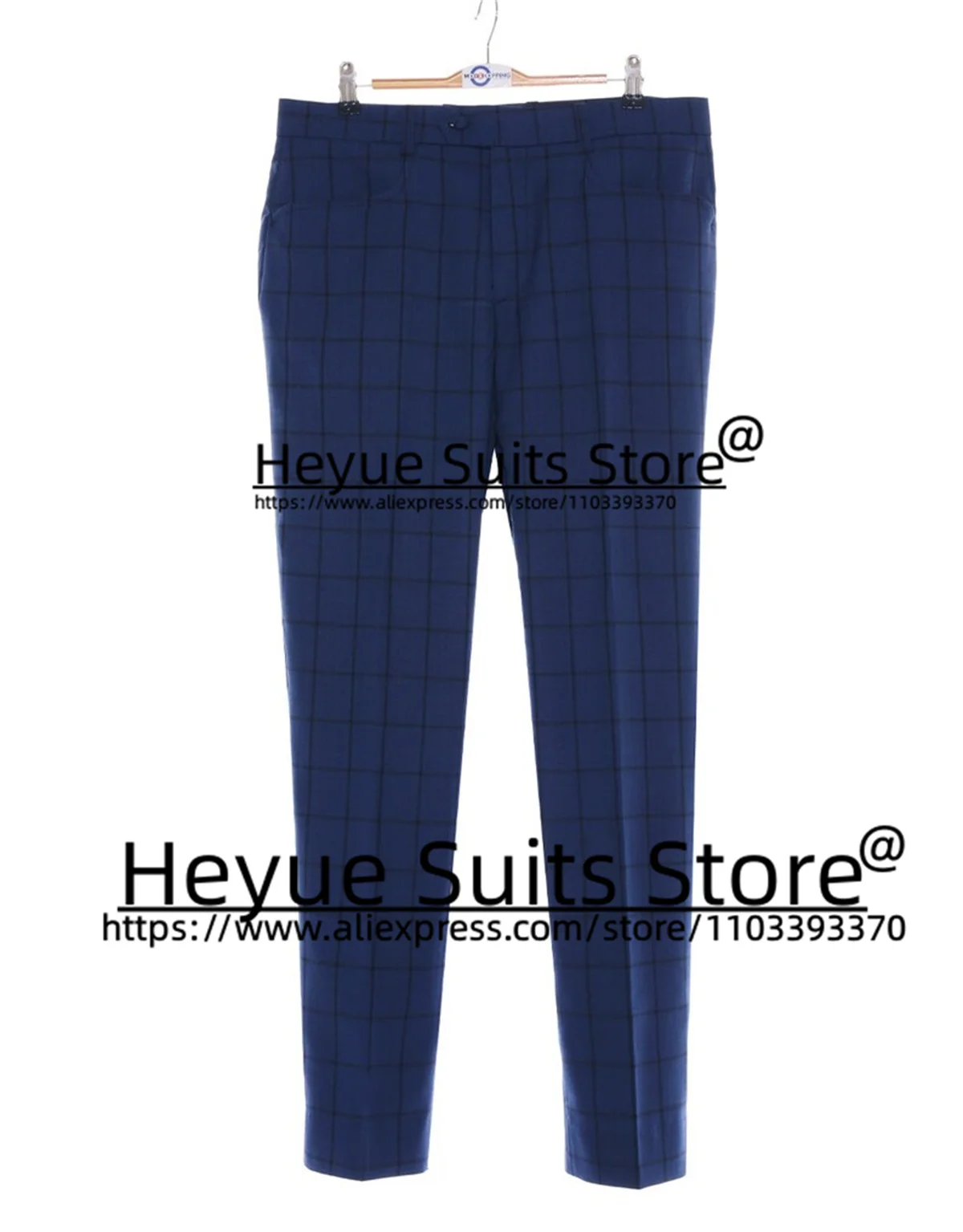 Business Navy Blue Plaid Men Suits Slim Fit Double-breasted Groom Formal Tuxedos2Pcs Sets High Qublity Male Blazer Costume Homme