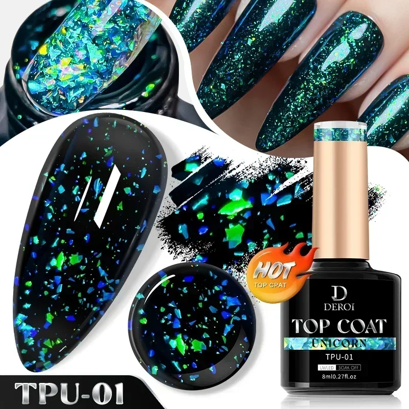 Hot 8ml Clear No Wipe Dot Top Coat Matte Glitter Flash Top Coat Manicure Aurora Flake Topcoat Seal UV Gel Polish for Nail Art 4