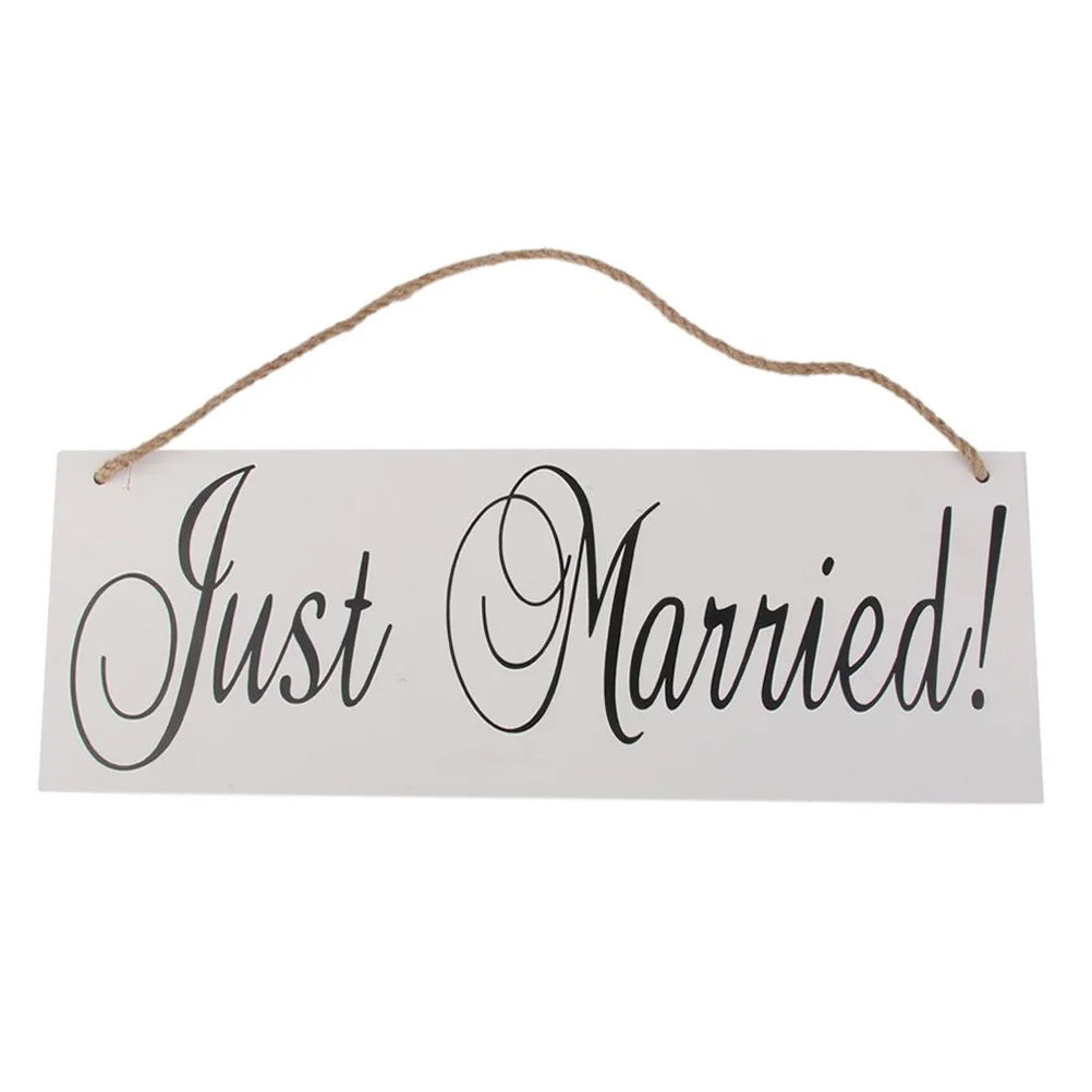 

Wooden Hangers Wedding Sign Party Decoration Iron Wire Bunting Banner JUST MARRIED Signs with