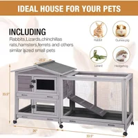 Bunny Cage Indoor and Outdoor Rabbit Hutch with Casters Waterproof Roof, Pull Out Tray from Back and Front 2