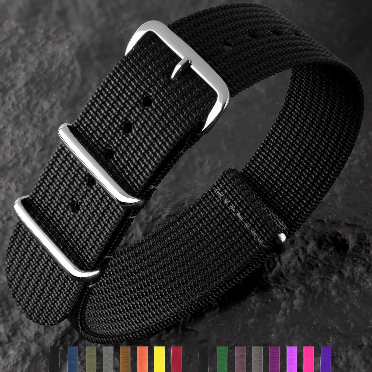 Comfortable Ribbed Nylon Watch Strap - Military-Inspired Washable Band for Men