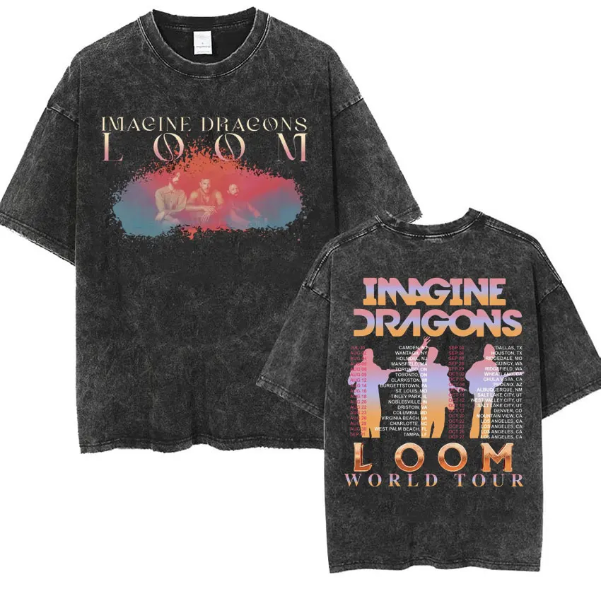 Imagine Dragons Band - Loom Tour 2024 New Album T Shirts Men Women Fashion Hip Hop Style Retro Washed T-shirt Loose Short Sleeve 6