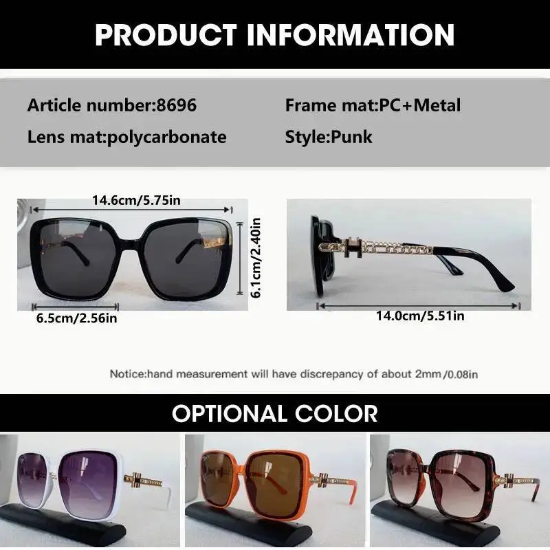 Vintage Brand Retro Punk Square Sunglasses with Large Alloy Frame & Letter Design - UV400 Protection & Unisex Style