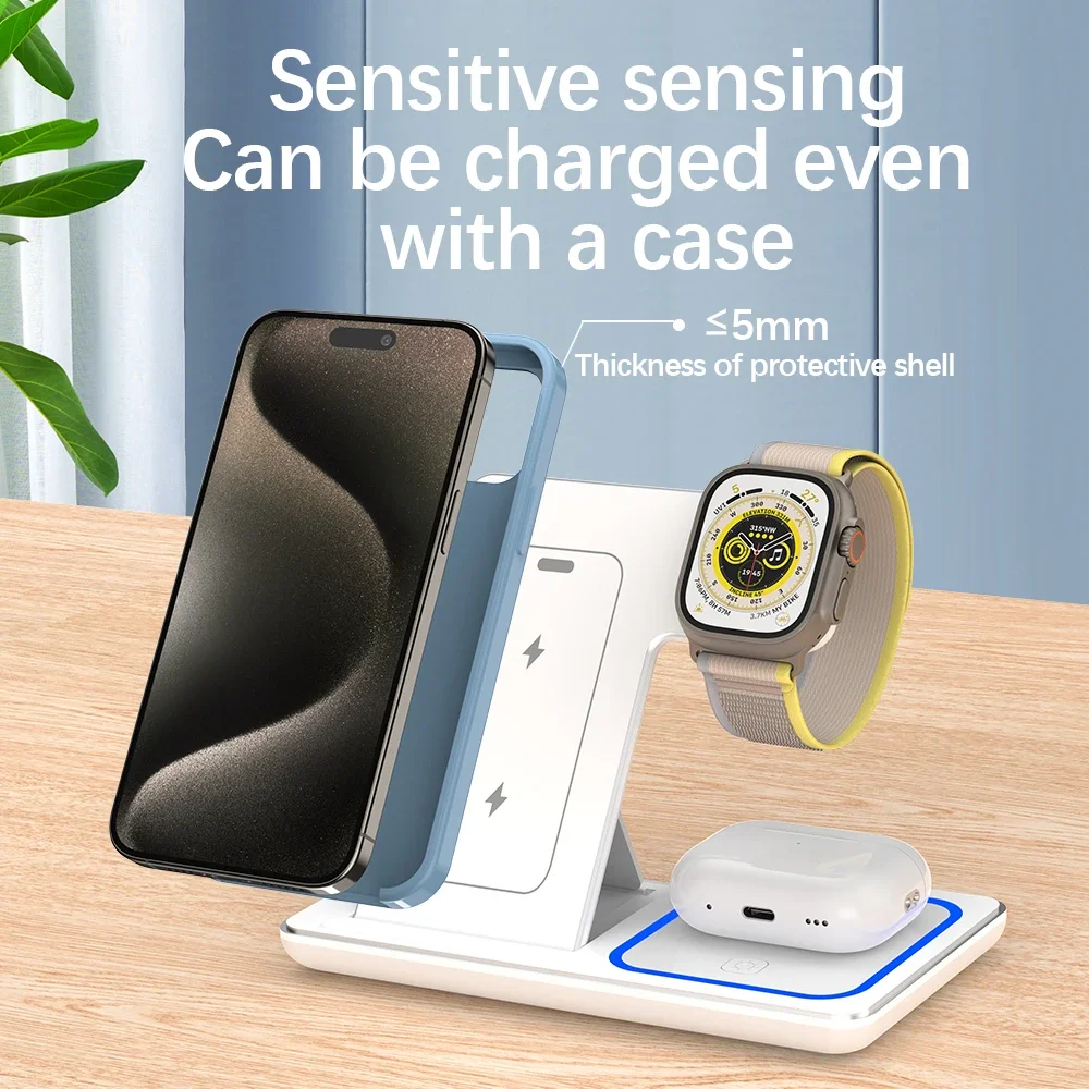 30W LED Fast Wireless Charger Stand 3 in 1 Foldable Charging Station For iPhone 15 14 13 12 11 Apple Watch 9 8 7 6 5 Airpods Pro wireless charger,wireless phone charger,wireless charging station,wireless charger stand