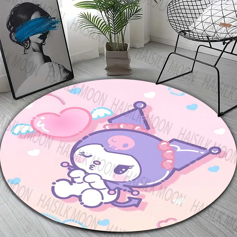 

Японский Круглый ковер Sanrio Kuromi для гостиной, коврики Hello Kitty для дома, ковер для детской комнаты, декоративный подарок