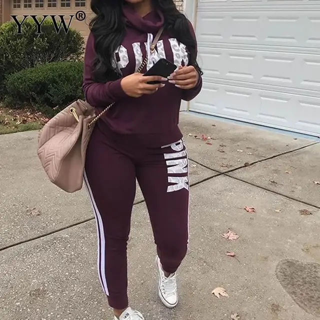 New 2022 Pink Letter Print Hoodie Pullover Top And Skinny Jogger Leggings Sporty Casual Tracksuit Streetwear 2 Piece Set Outfits 3