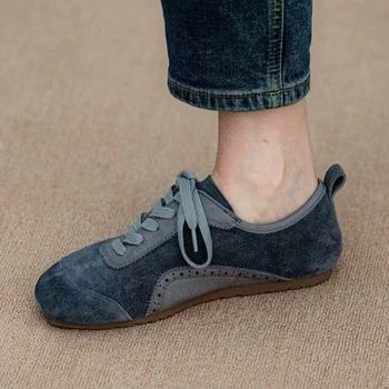 Women's Sneakers Luxury Suede Brogue Carving Casual Oxford Shoes Square Toe Soft Flats Sports Shoes Female Walking Running Shoes 1