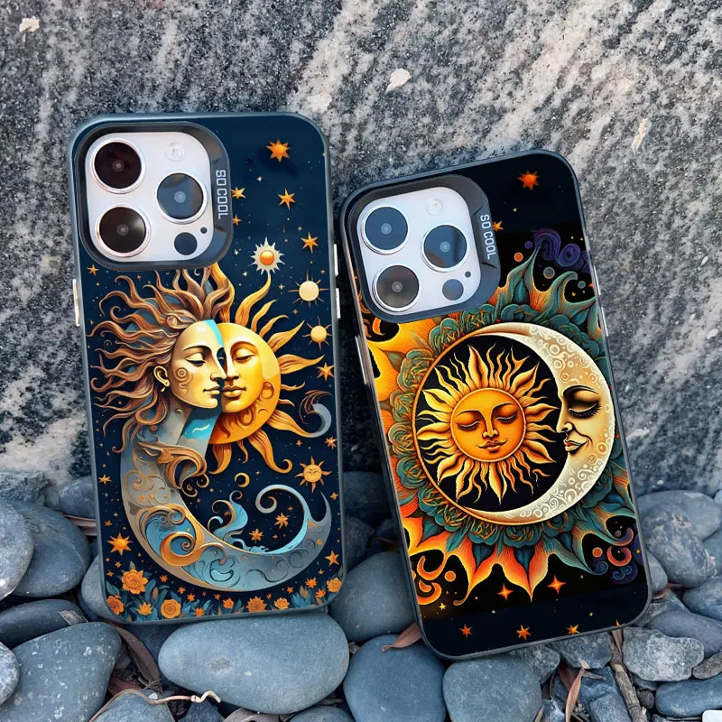 Funny Sun and Moon Face Shockproof Laser Phone Case