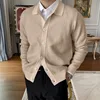 2023 Spring Autumn New Cotton Knitted Cardigan Slim Long Sleeve Button Korean Men's Fashion Lapel Sweater Simple Casual Coat 4