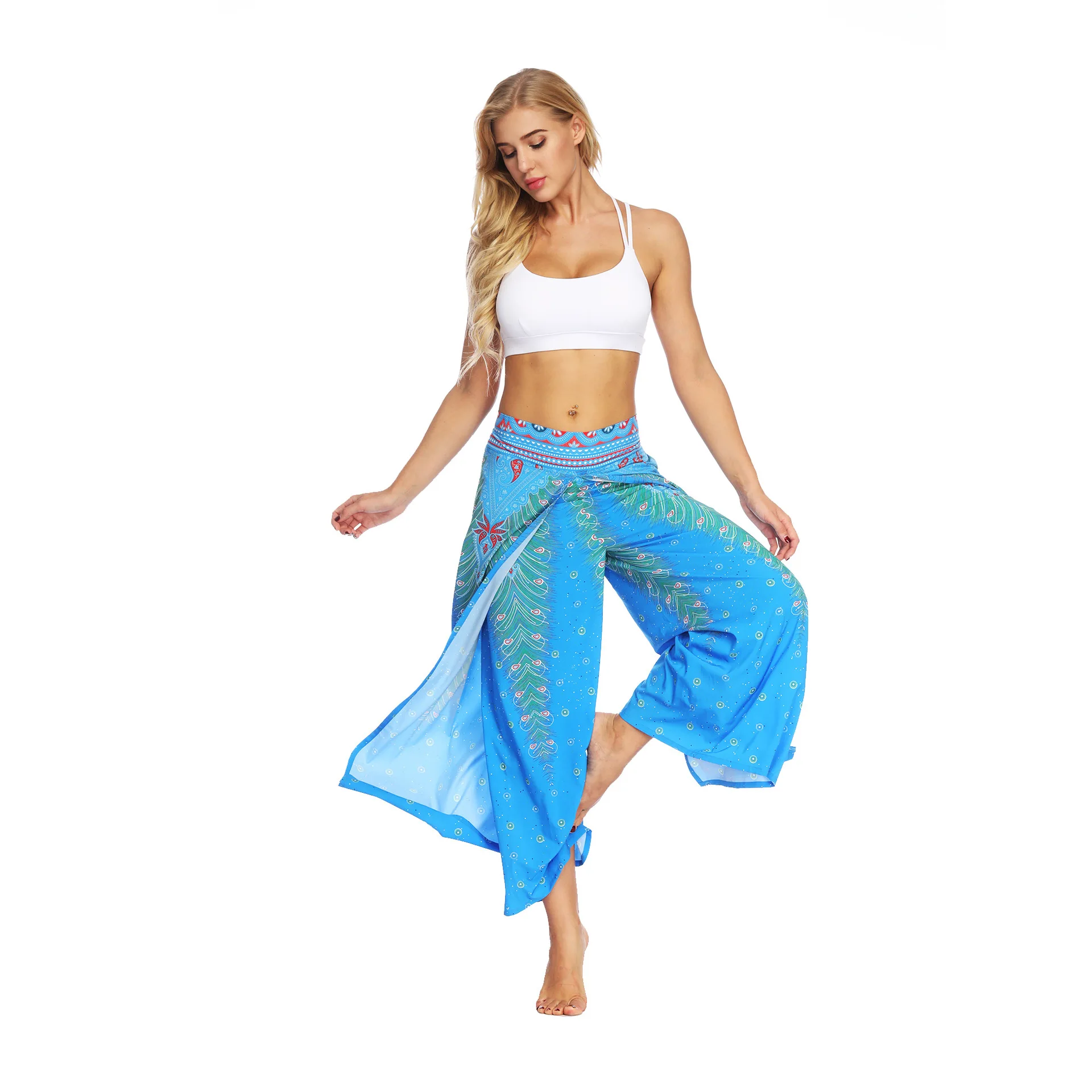 2022 Creative Women's Clothing Ethnic Style Digital Printing Lanterns Loose Fitness Yoga High Waist Crotch Dance Pants