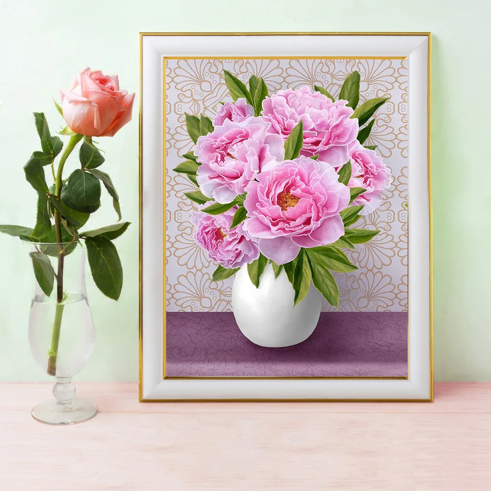 HUACAN Diamond Painting Peony Full Square/Round Drill Diamond Embroidery Flower Cross Stitch 5D DIY Mosaic Sale Wall Art