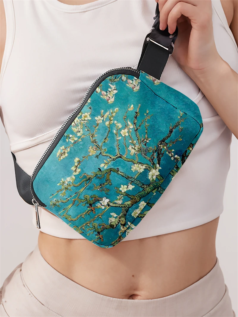 1pc,white floral pattern fashionable adjustable crossbody bag, neutral sports waist bag, suitable for running