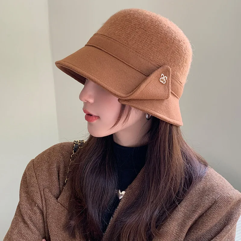 

Autumn Winter Hat Women Wool Solid Color Bucket Hat Fisherman Cap Keep Warm Casual Ladies Fedora New 2023