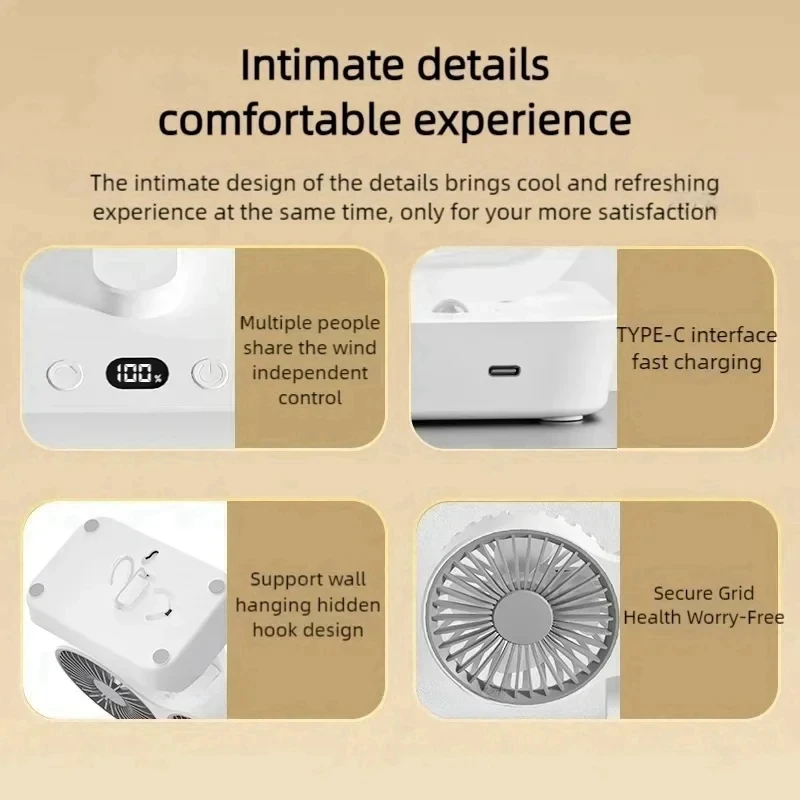 New Double Head Desktop Fan 4-Gears Wind Fast Cooling Digital Display 8000mAh Household Adjustable Direction Shaking Head Fan 6