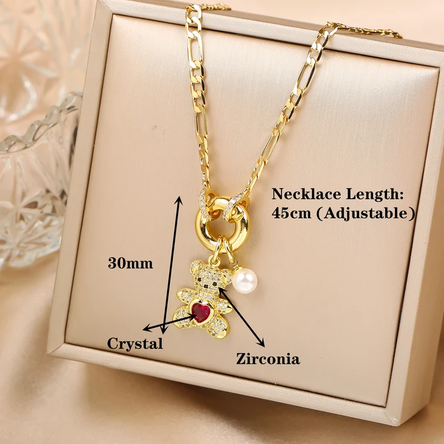 Haute qualité brillant cristal zircone Animal mignon ours pendentif collier ras du cou pour femme fille vacances serrure os chaîne bijoux cadeau