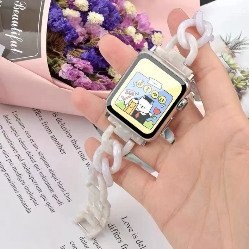 

Resin Strap for Apple Watch 8 7 6 5 4 3 SE 45mm 41mm 44mm 40mm 42mm 38mm Woman Bracelet Wristband Belt iWatch Ultra 49mm correa