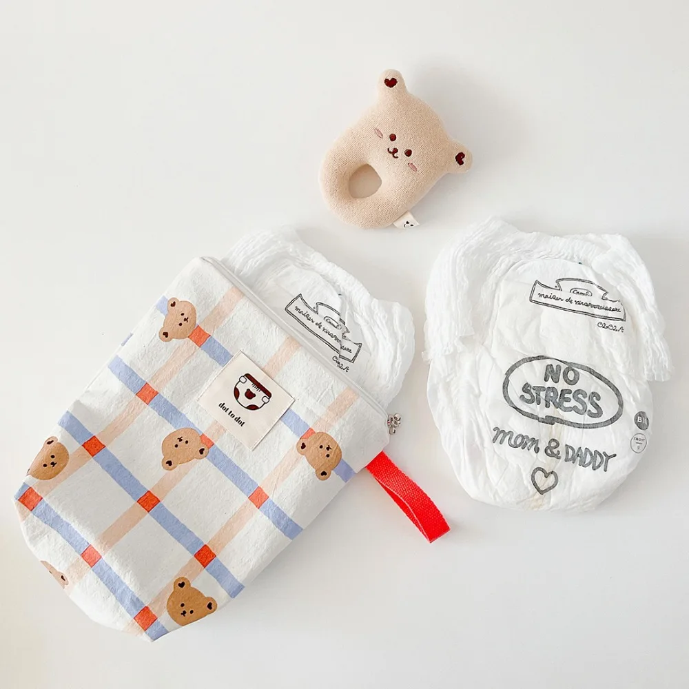 Korean Baby Diaper Bag Canvas Mommy Makeup Bag Canvas Newborn Baby Bottle Bags Travel Stroller Storage Bags 5
