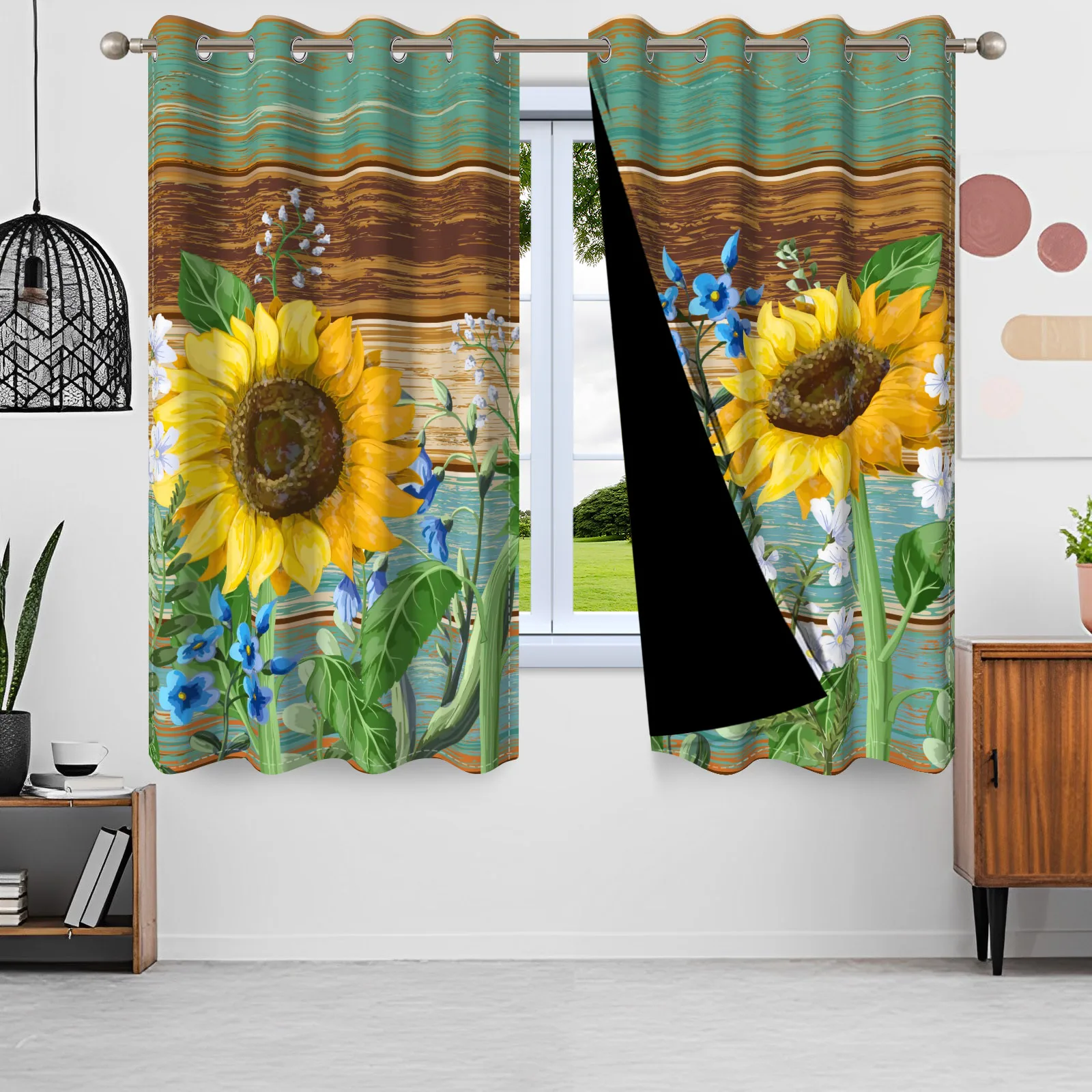 Curtains Spring Sunflowers Sunsets Shine In Bloom Flowers For Bedroom And Living Room Blackout Polyester Curtains Home Decor 6