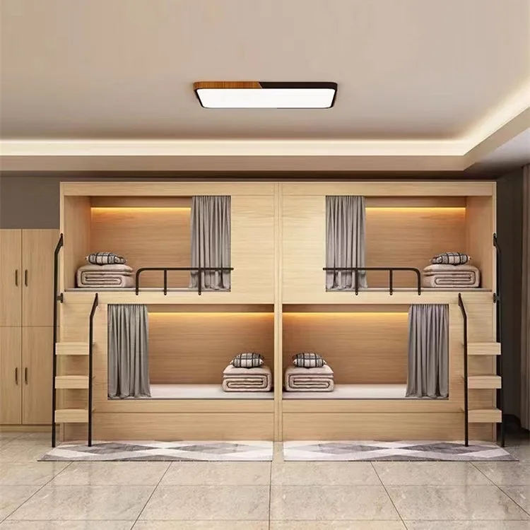 thumbnail image 1 of Litera de Hotel para juegos, cápsula todo incluido, juego de muebles para apartamento, dormitorio de estudiantes, cama doble baja personalizada, 1 of 3