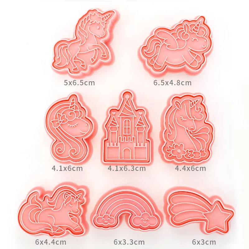 8Pcs/set Cartoon Unicorn Cookie Cutters Plastic 3D Biscuit Mold Stamp Kitchen Baking Pastry Bakeware Tool Kitchen Accessories
