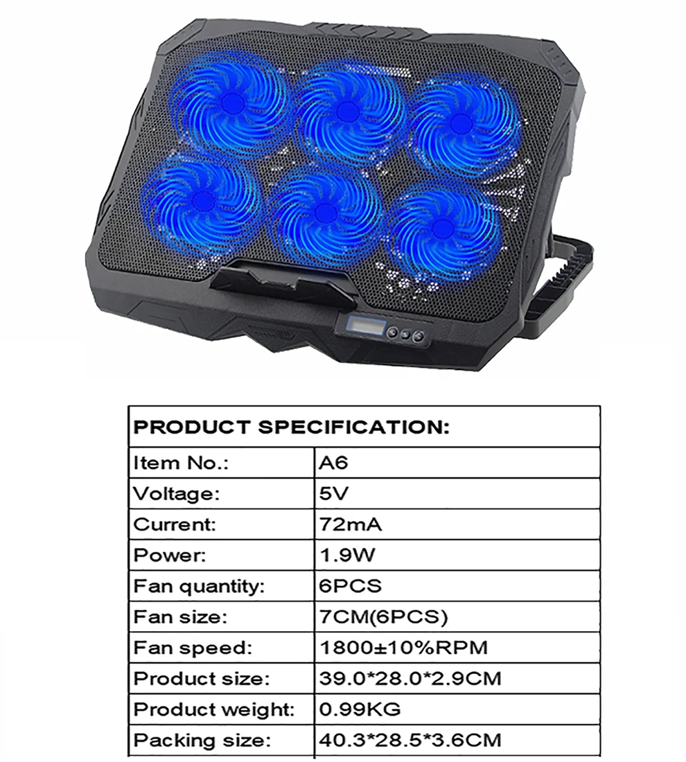 Laptop Cooling Stand for 17 Inch Notebook with 6 Fans Speed Adjustable Gaming Cooling Laptop Stand Cooler
