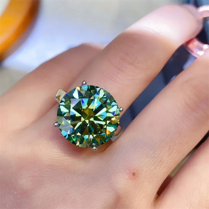 本日限定セール　一点物天然コレクション級グリーンファントムクォーツリングs925 COSFIX Real 14mm 10 Carat Green Moissanite Rings For Women